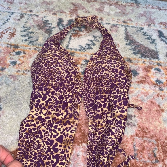 Beach Joy Cut Out Purple Animal Print Halter One Piece Swimsuit small - Picture 5 of 6